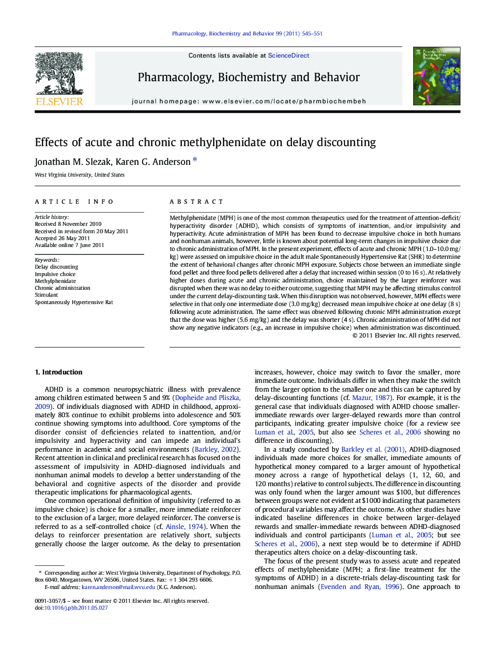 Effects of acute and chronic methylphenidate on delay discounting