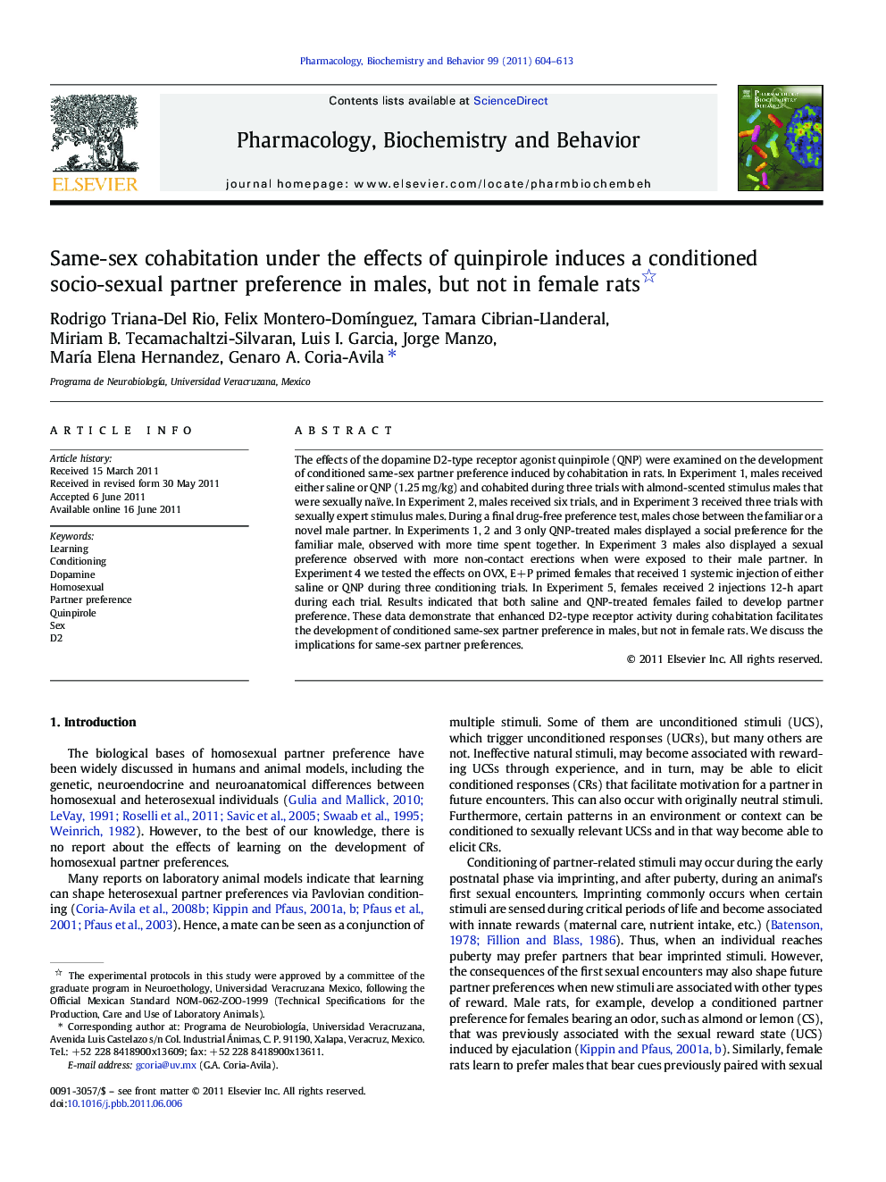 Same-sex cohabitation under the effects of quinpirole induces a conditioned socio-sexual partner preference in males, but not in female rats