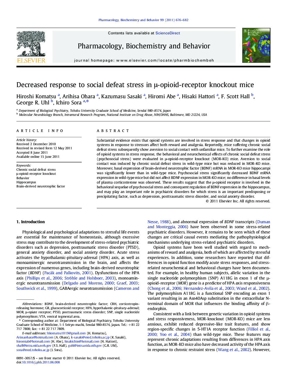 Decreased response to social defeat stress in Î¼-opioid-receptor knockout mice