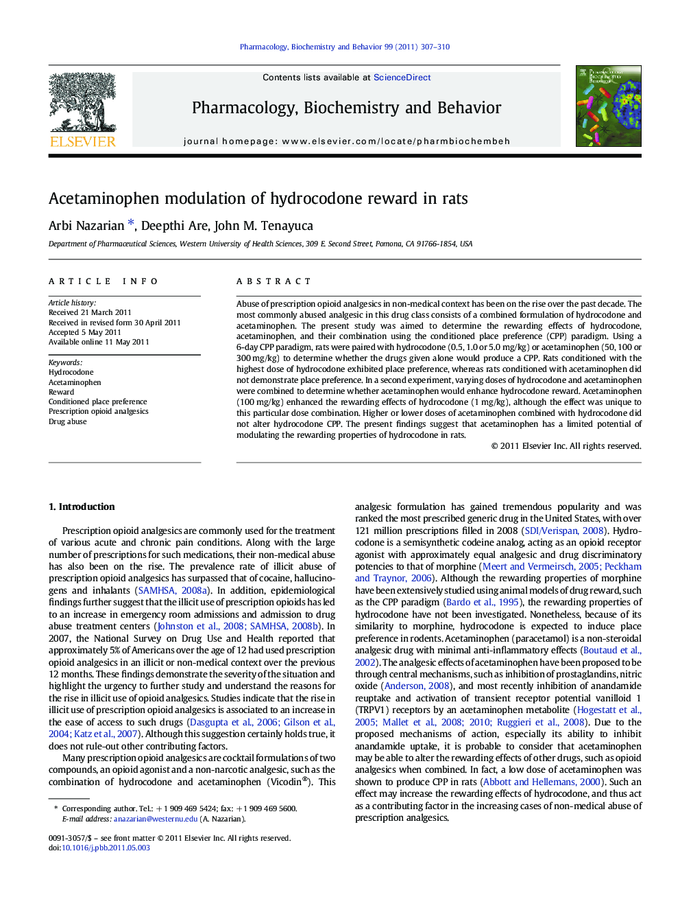 Acetaminophen modulation of hydrocodone reward in rats