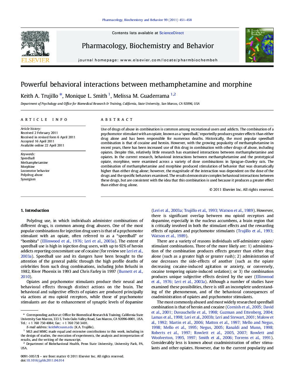 Powerful behavioral interactions between methamphetamine and morphine