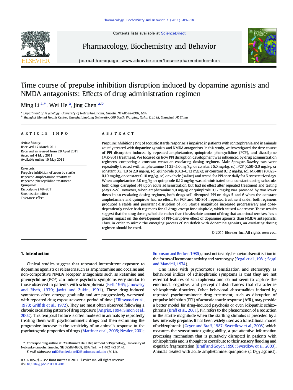 Time course of prepulse inhibition disruption induced by dopamine agonists and NMDA antagonists: Effects of drug administration regimen