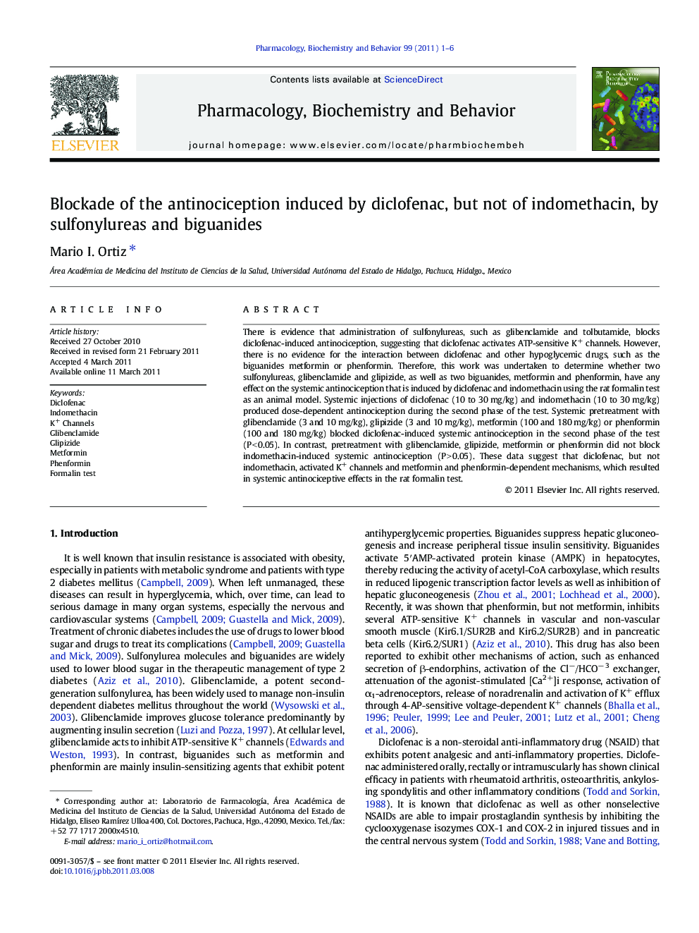 Blockade of the antinociception induced by diclofenac, but not of indomethacin, by sulfonylureas and biguanides