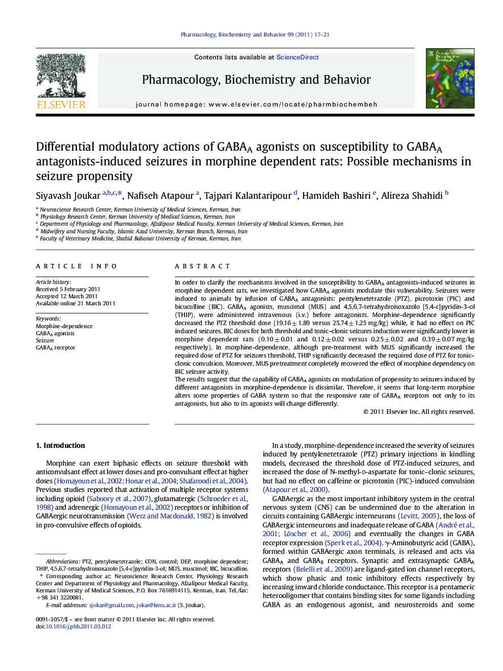 Differential modulatory actions of GABAA agonists on susceptibility to GABAA antagonists-induced seizures in morphine dependent rats: Possible mechanisms in seizure propensity