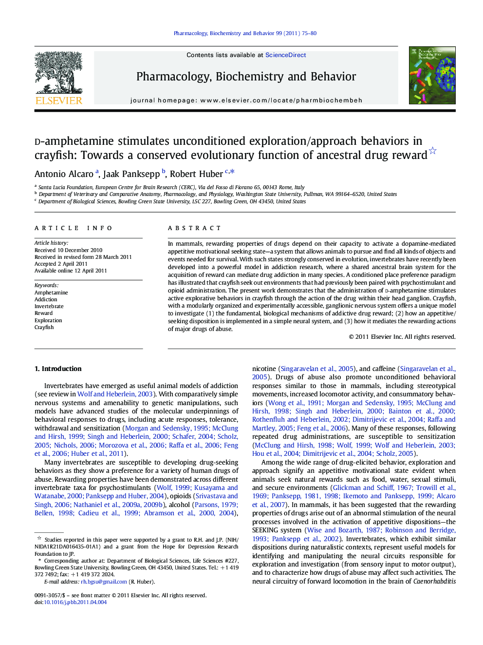 d-amphetamine stimulates unconditioned exploration/approach behaviors in crayfish: Towards a conserved evolutionary function of ancestral drug reward