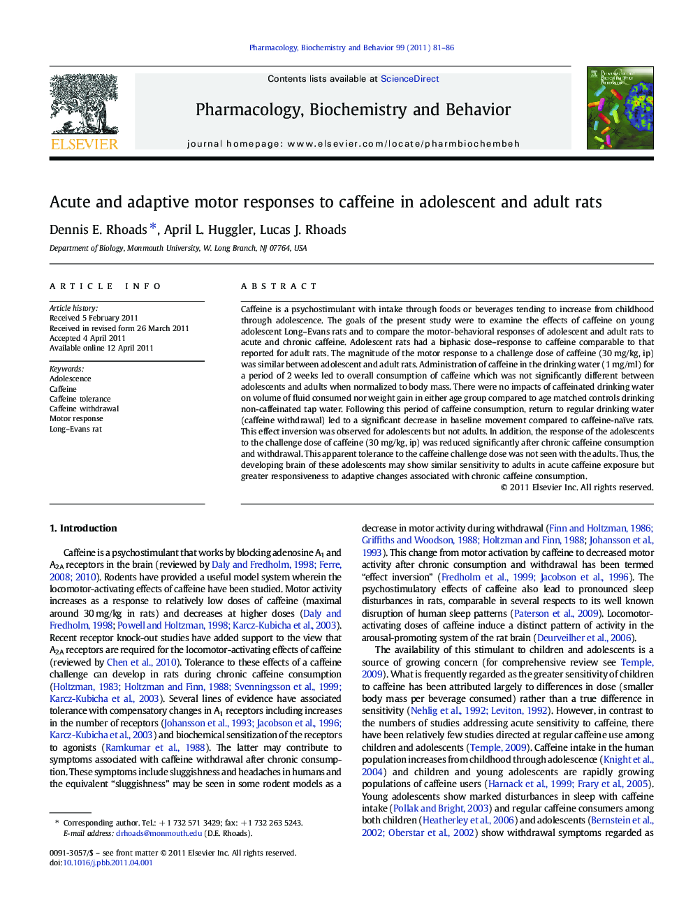 Acute and adaptive motor responses to caffeine in adolescent and adult rats