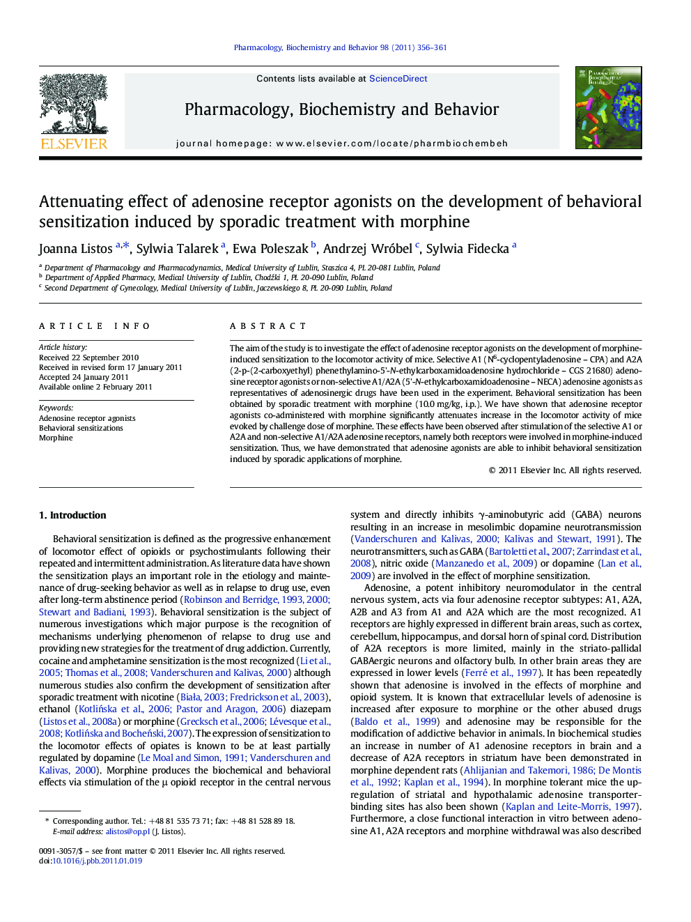 Attenuating effect of adenosine receptor agonists on the development of behavioral sensitization induced by sporadic treatment with morphine
