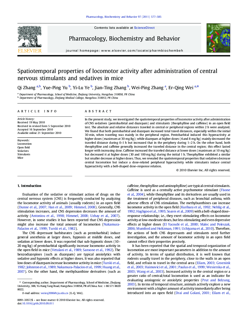 Spatiotemporal properties of locomotor activity after administration of central nervous stimulants and sedatives in mice