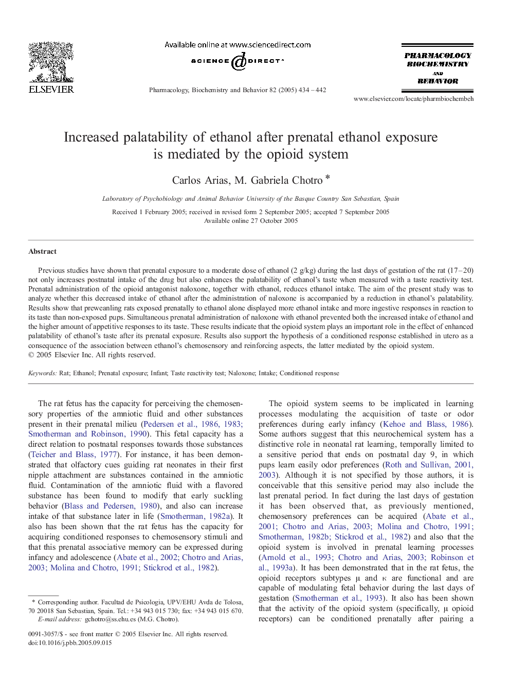 Increased palatability of ethanol after prenatal ethanol exposure is mediated by the opioid system