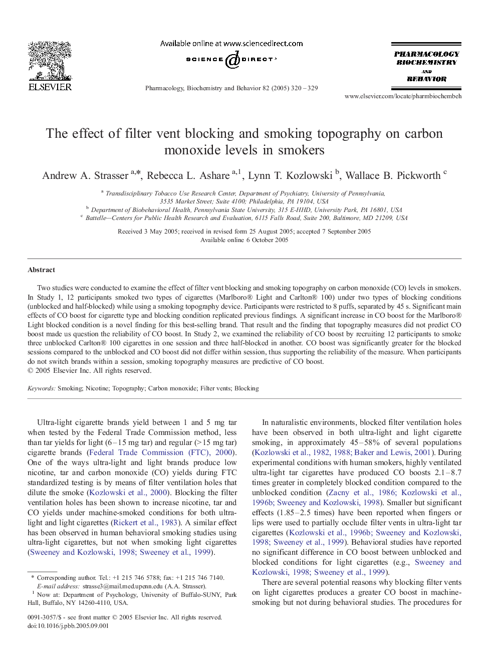 The effect of filter vent blocking and smoking topography on carbon monoxide levels in smokers