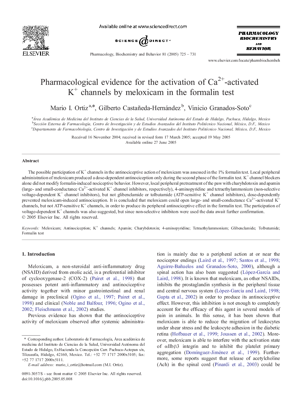 Pharmacological evidence for the activation of Ca2+-activated K+ channels by meloxicam in the formalin test