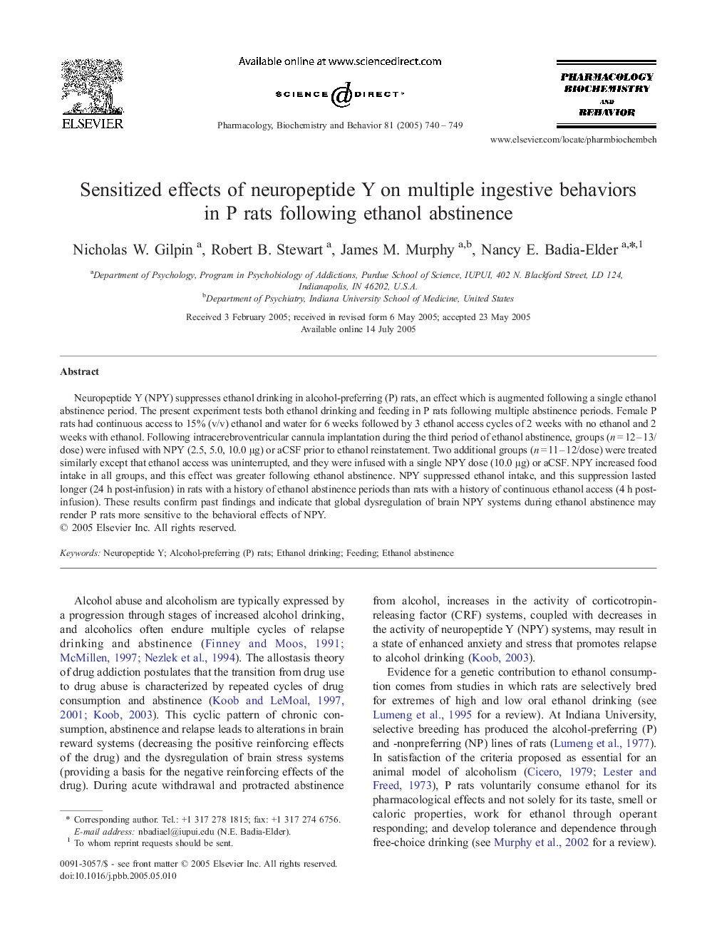 Sensitized effects of neuropeptide Y on multiple ingestive behaviors in P rats following ethanol abstinence