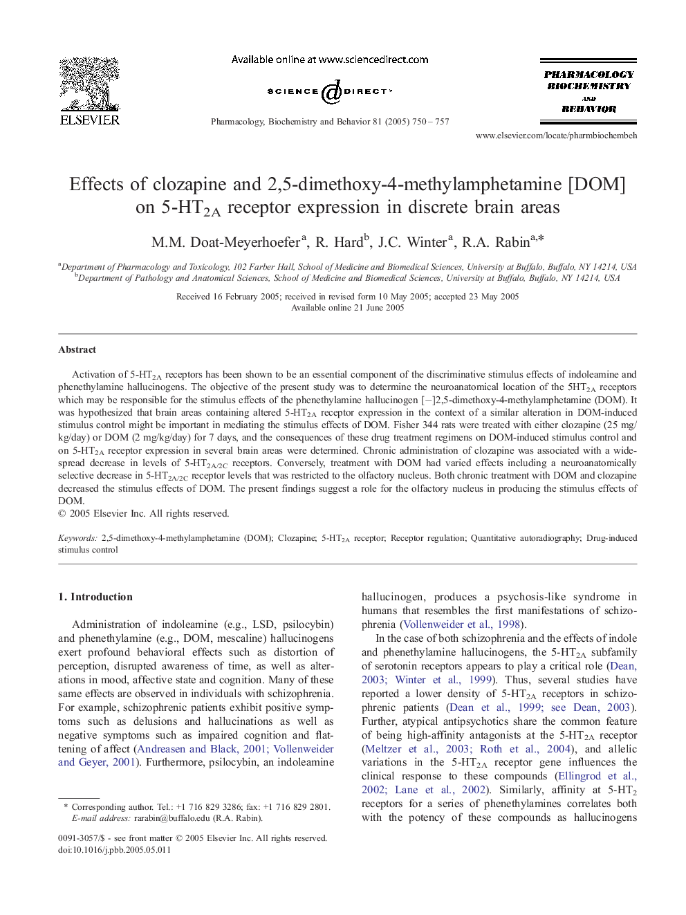 Effects of clozapine and 2,5-dimethoxy-4-methylamphetamine [DOM] on 5-HT2A receptor expression in discrete brain areas