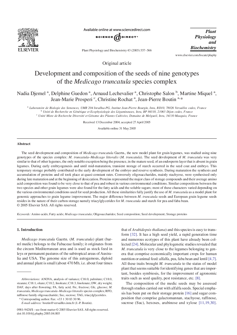 Development and composition of the seeds of nine genotypes of the Medicago truncatula species complex