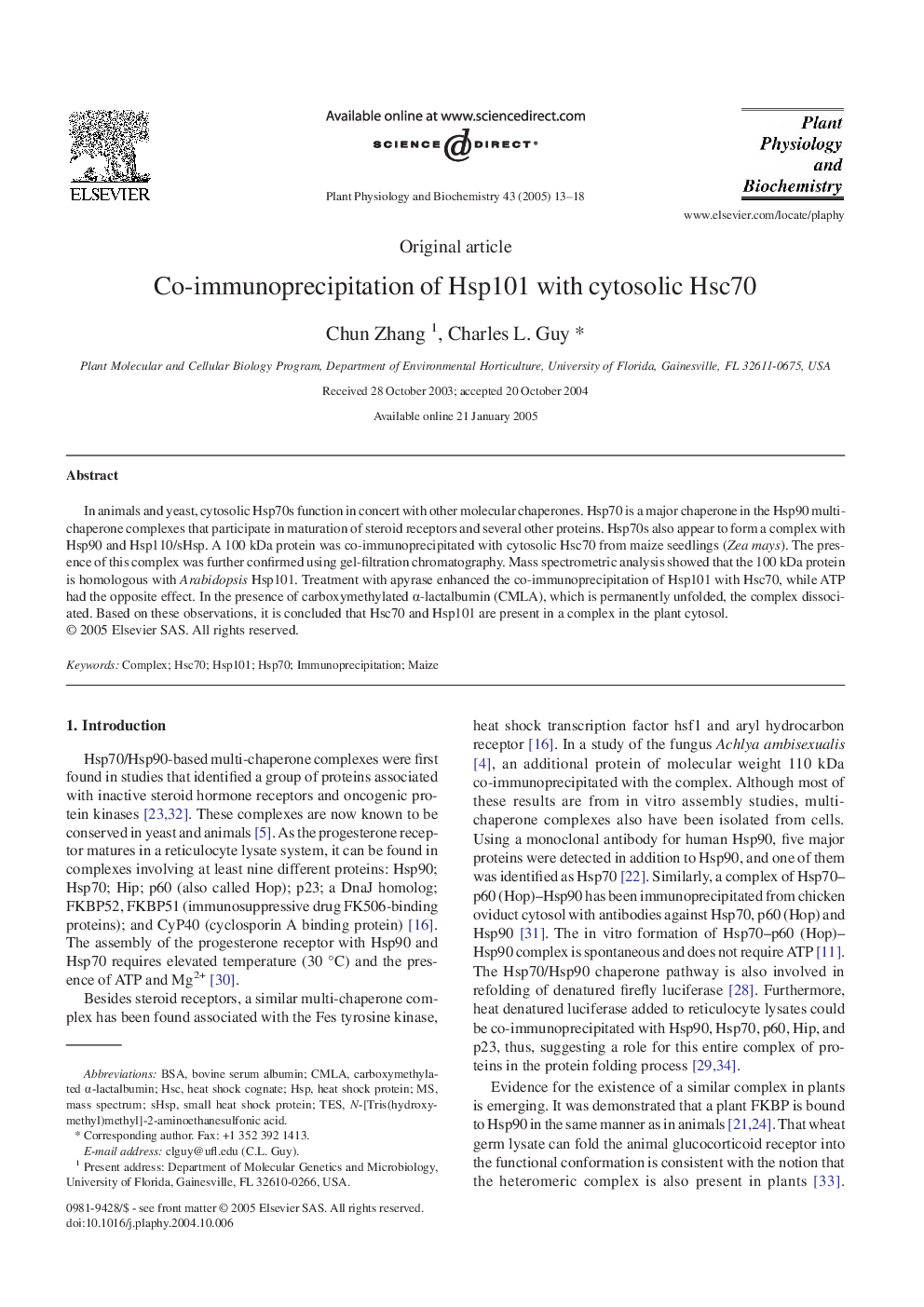 Co-immunoprecipitation of Hsp101 with cytosolic Hsc70