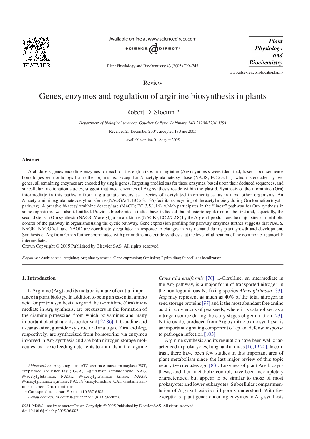 Genes, enzymes and regulation of arginine biosynthesis in plants