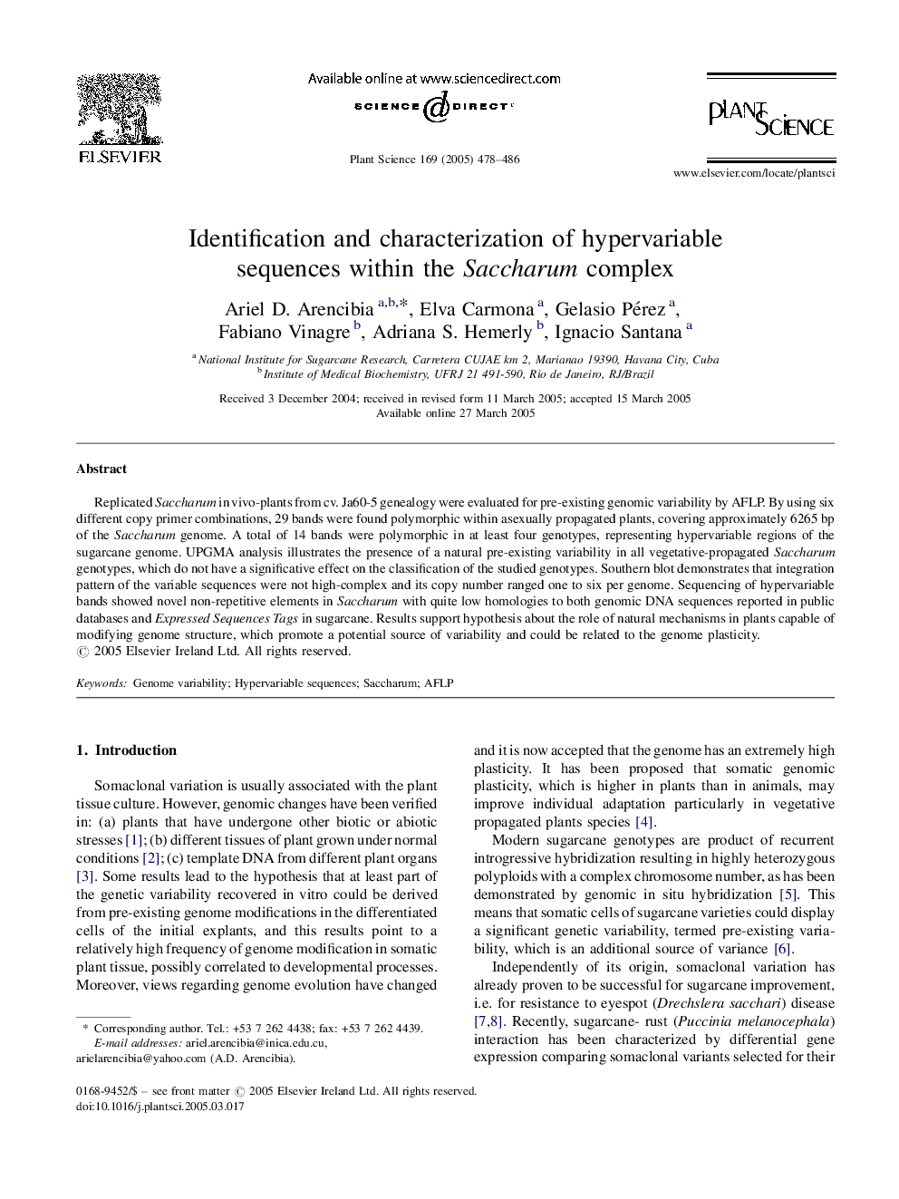 Identification and characterization of hypervariable sequences within the Saccharum complex