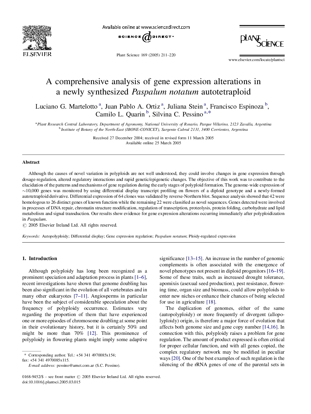 A comprehensive analysis of gene expression alterations in a newly synthesized Paspalum notatum autotetraploid