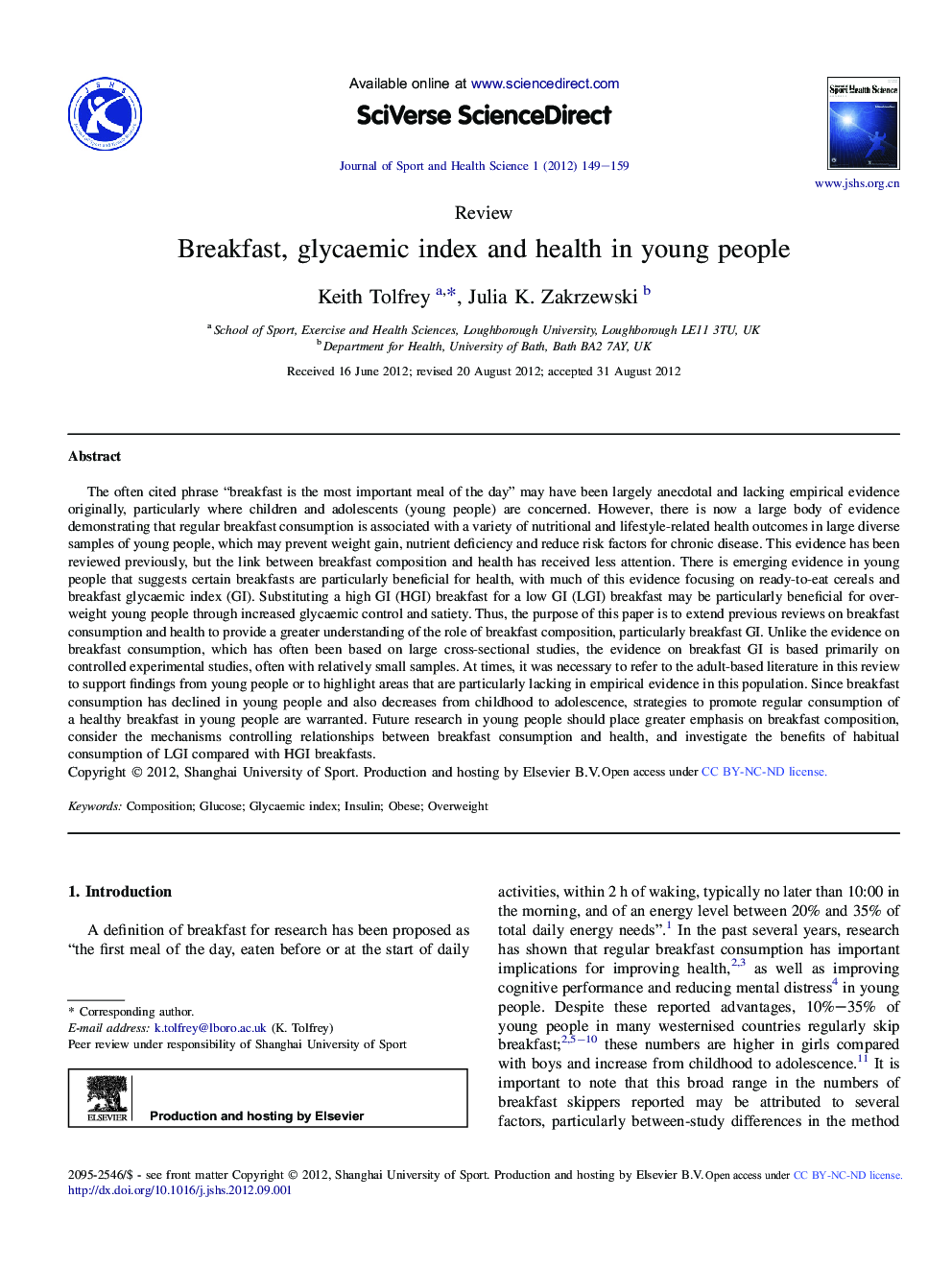 Breakfast, glycaemic index and health in young people 