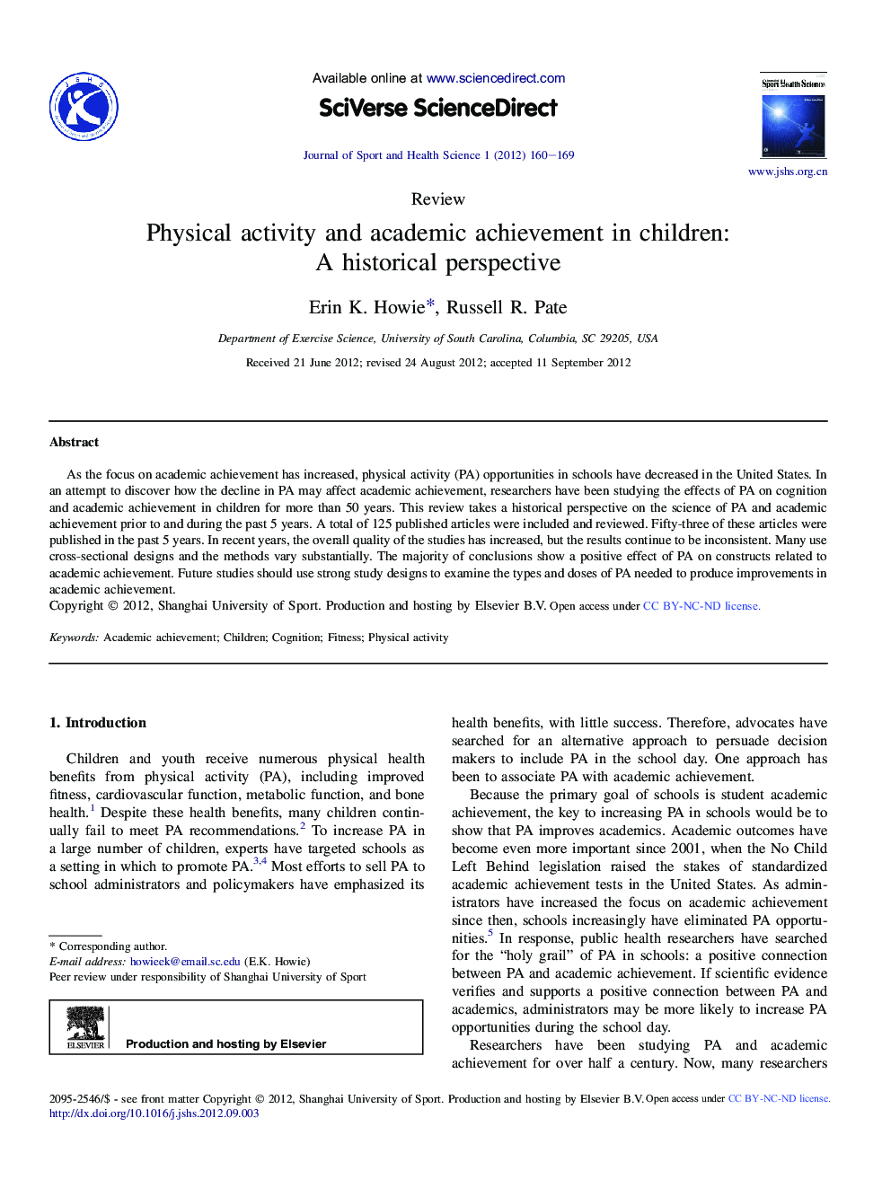 Physical activity and academic achievement in children: A historical perspective 