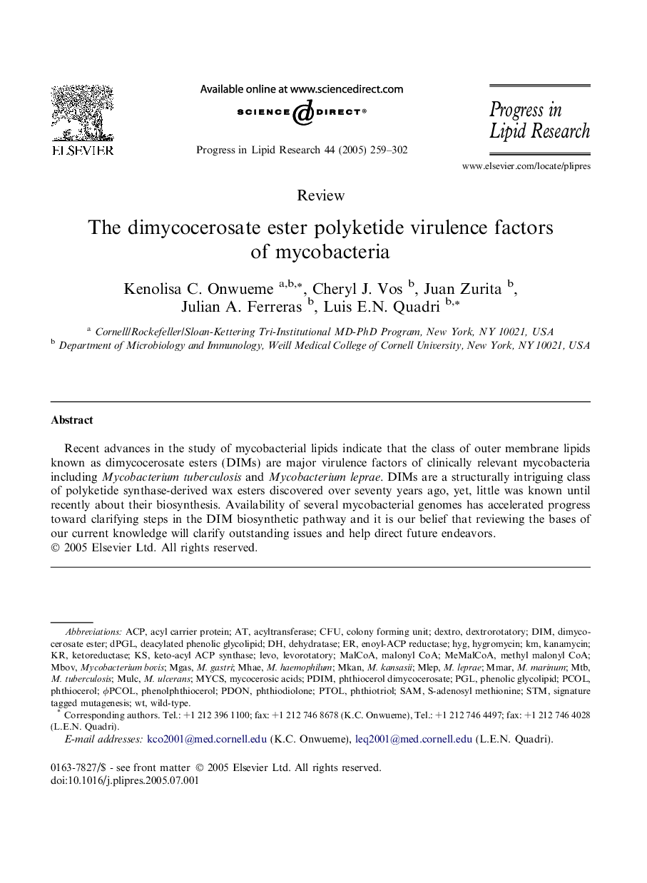 The dimycocerosate ester polyketide virulence factors of mycobacteria