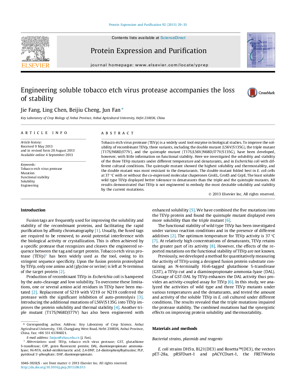 Engineering soluble tobacco etch virus protease accompanies the loss of stability