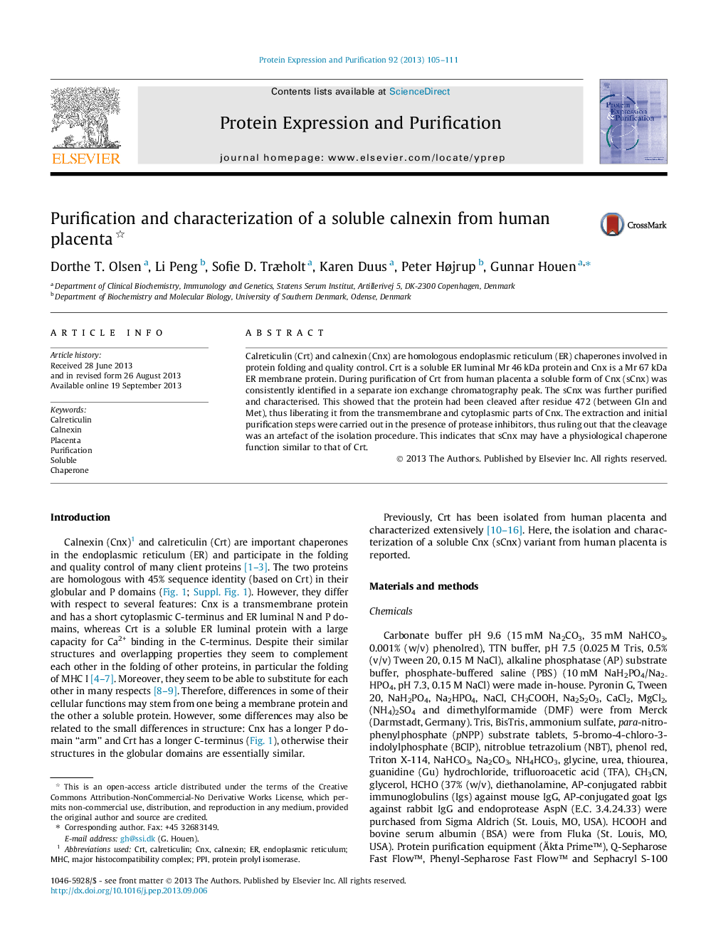 Purification and characterization of a soluble calnexin from human placenta