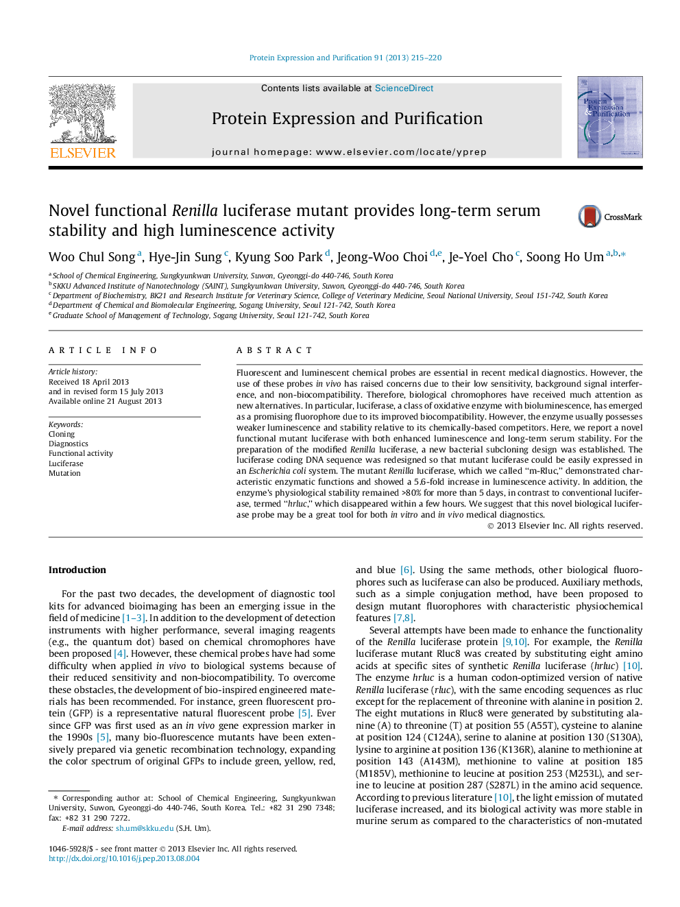 Novel functional Renilla luciferase mutant provides long-term serum stability and high luminescence activity