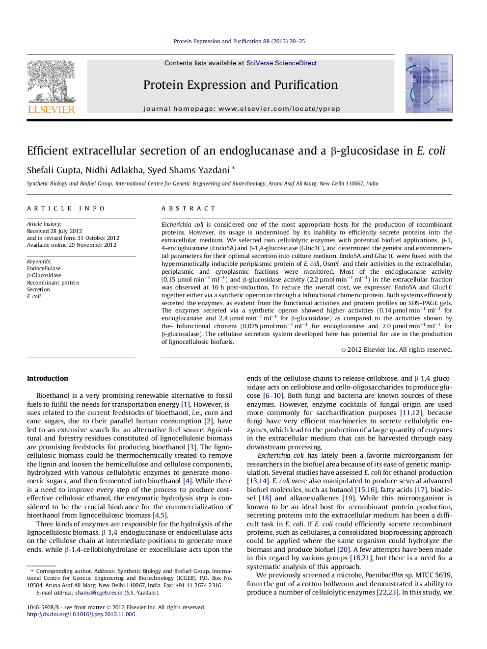 Efficient extracellular secretion of an endoglucanase and a Î²-glucosidase in E. coli