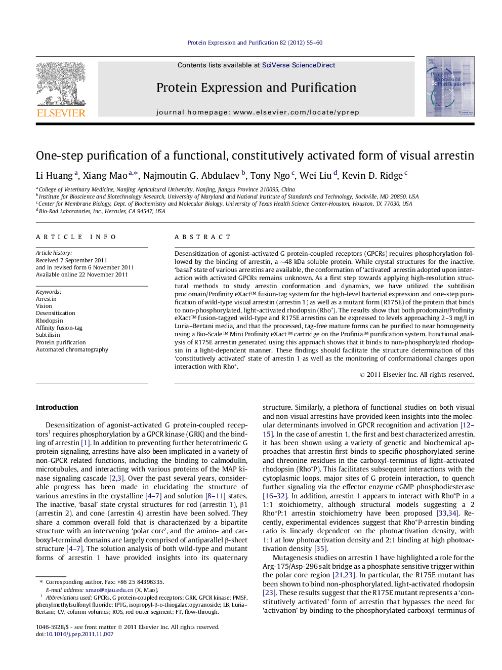 One-step purification of a functional, constitutively activated form of visual arrestin