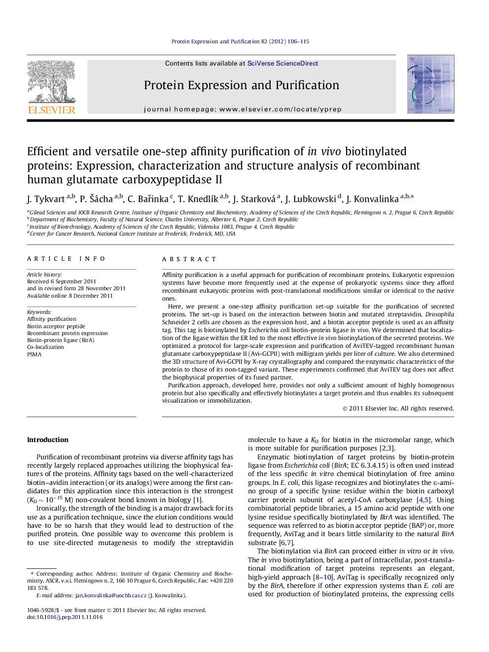 Efficient and versatile one-step affinity purification of in vivo biotinylated proteins: Expression, characterization and structure analysis of recombinant human glutamate carboxypeptidase II