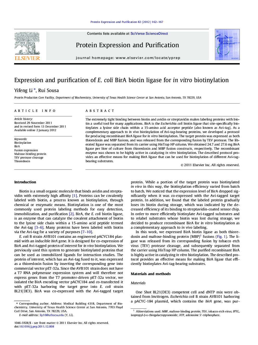 Expression and purification of E. coli BirA biotin ligase for in vitro biotinylation