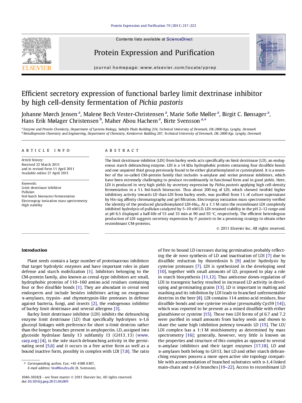 Efficient secretory expression of functional barley limit dextrinase inhibitor by high cell-density fermentation of Pichia pastoris