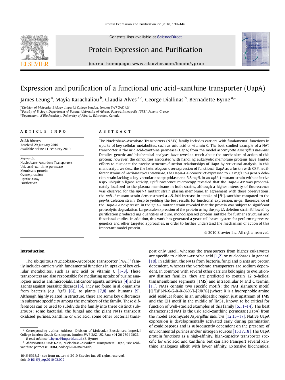 Expression and purification of a functional uric acid-xanthine transporter (UapA)