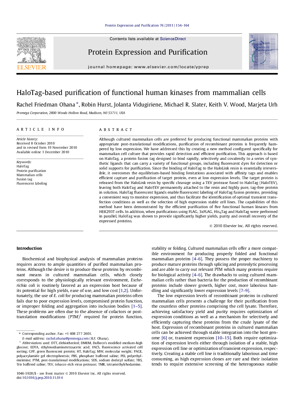 HaloTag-based purification of functional human kinases from mammalian cells