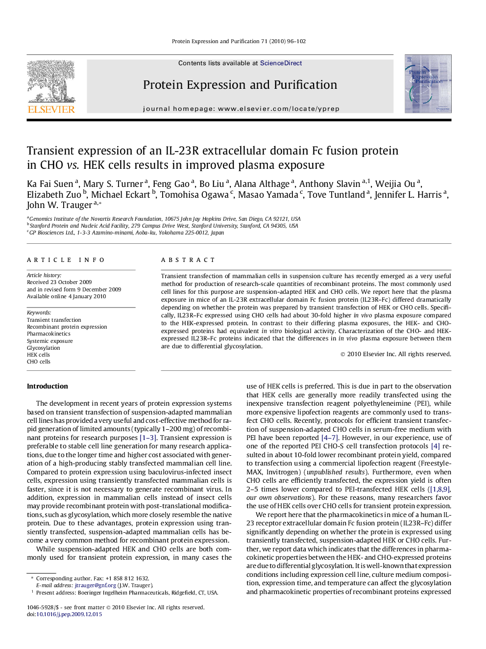 Transient expression of an IL-23R extracellular domain Fc fusion protein in CHO vs. HEK cells results in improved plasma exposure