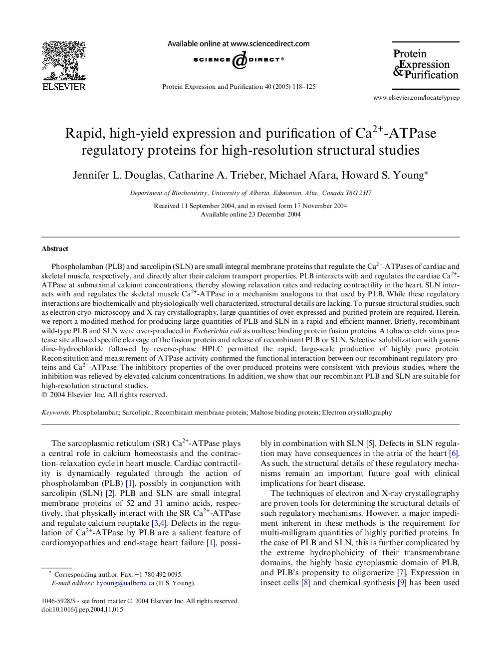 Rapid, high-yield expression and purification of Ca2+-ATPase regulatory proteins for high-resolution structural studies