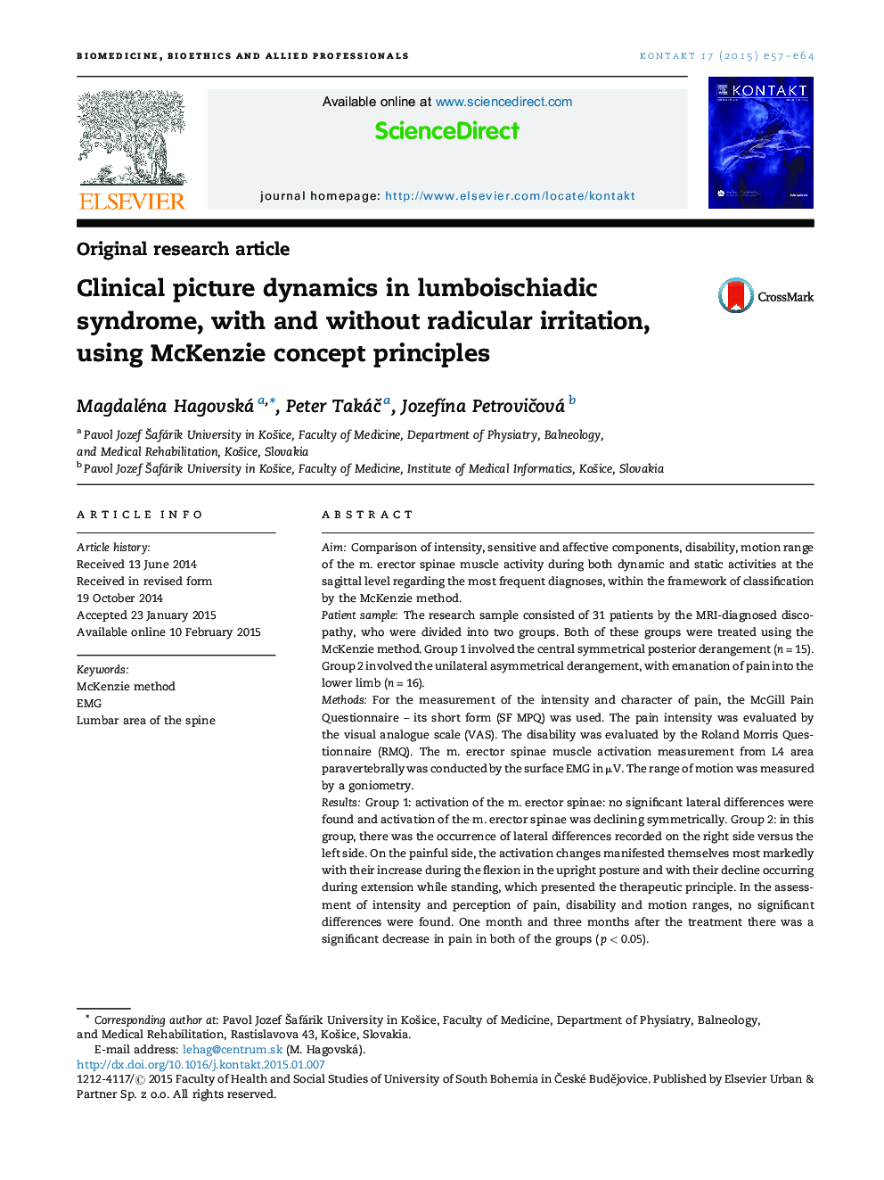 Clinical picture dynamics in lumboischiadic syndrome, with and without radicular irritation, using McKenzie concept principles