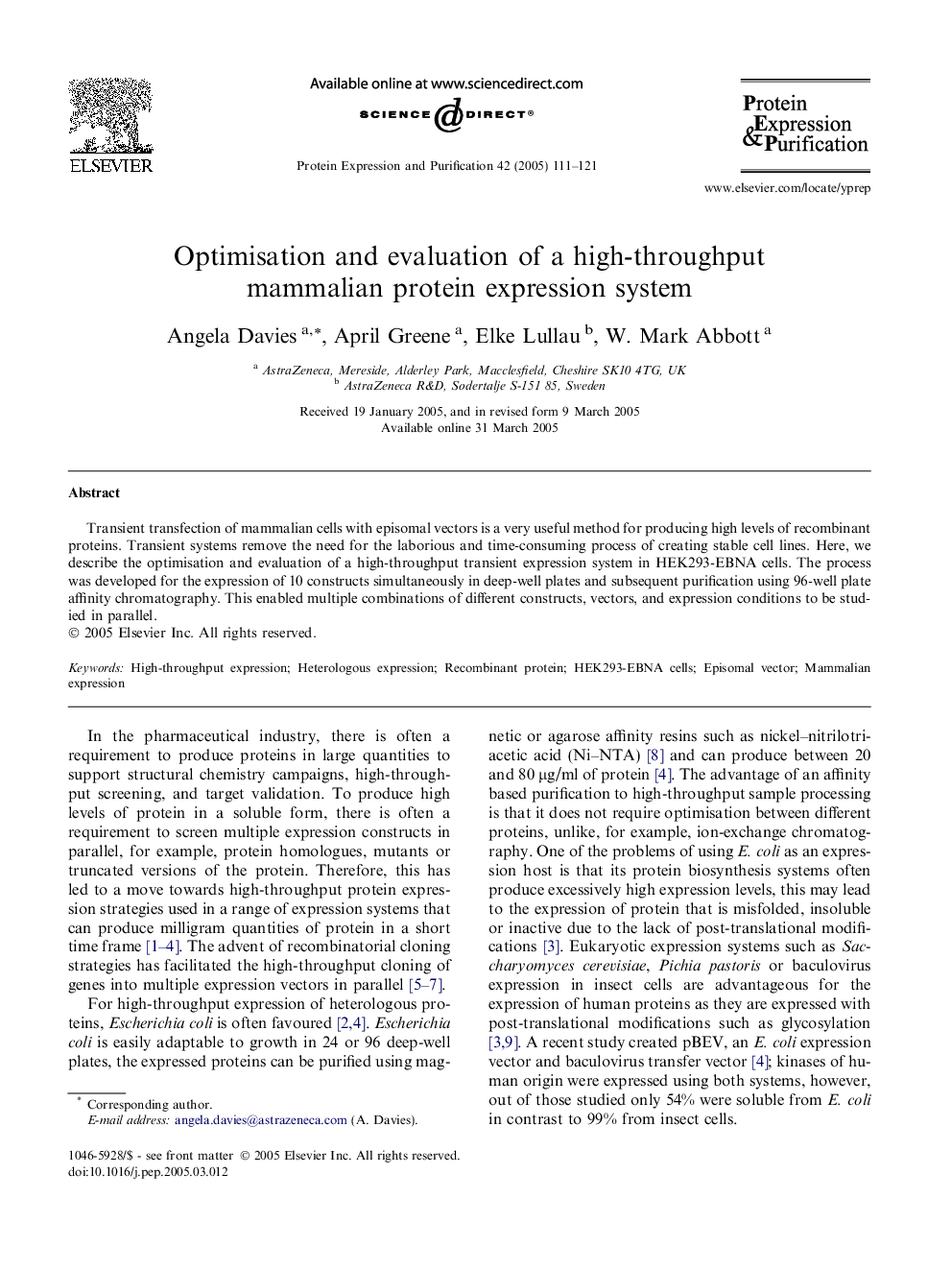 Optimisation and evaluation of a high-throughput mammalian protein expression system