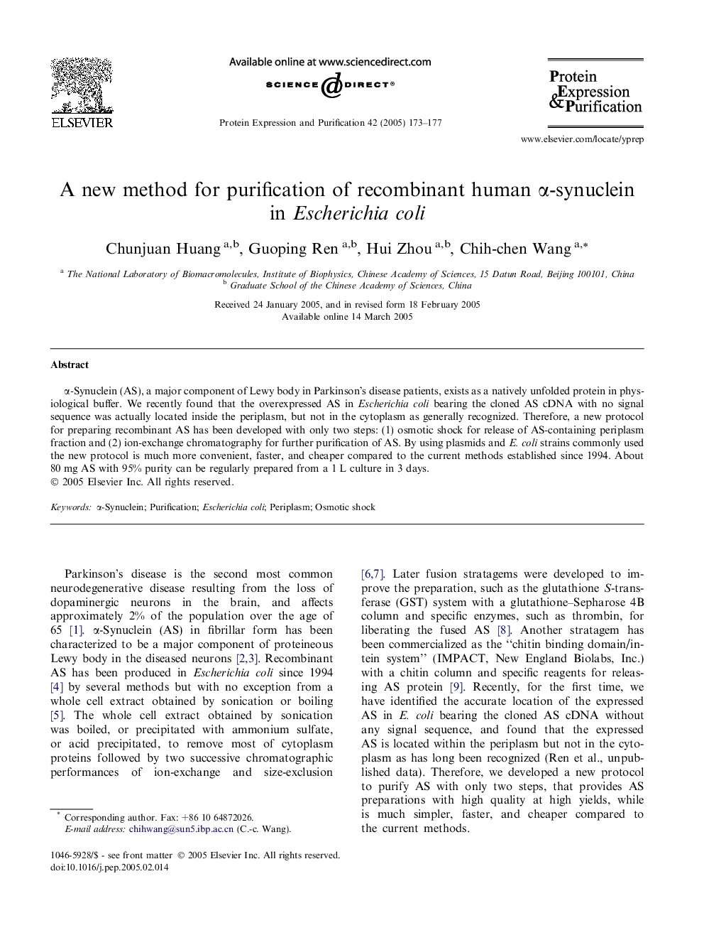 A new method for purification of recombinant human Î±-synuclein in Escherichia coli