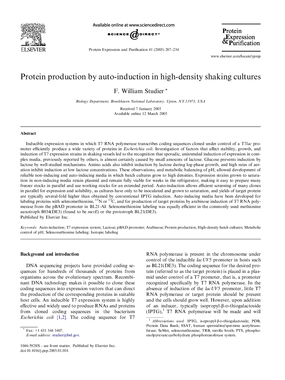 Protein production by auto-induction in high-density shaking cultures