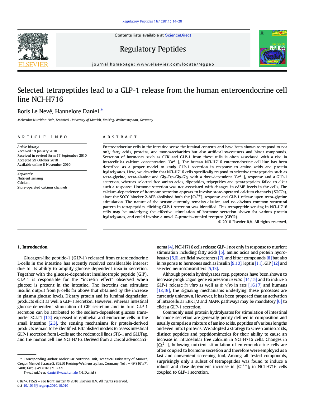 Selected tetrapeptides lead to a GLP-1 release from the human enteroendocrine cell line NCI-H716