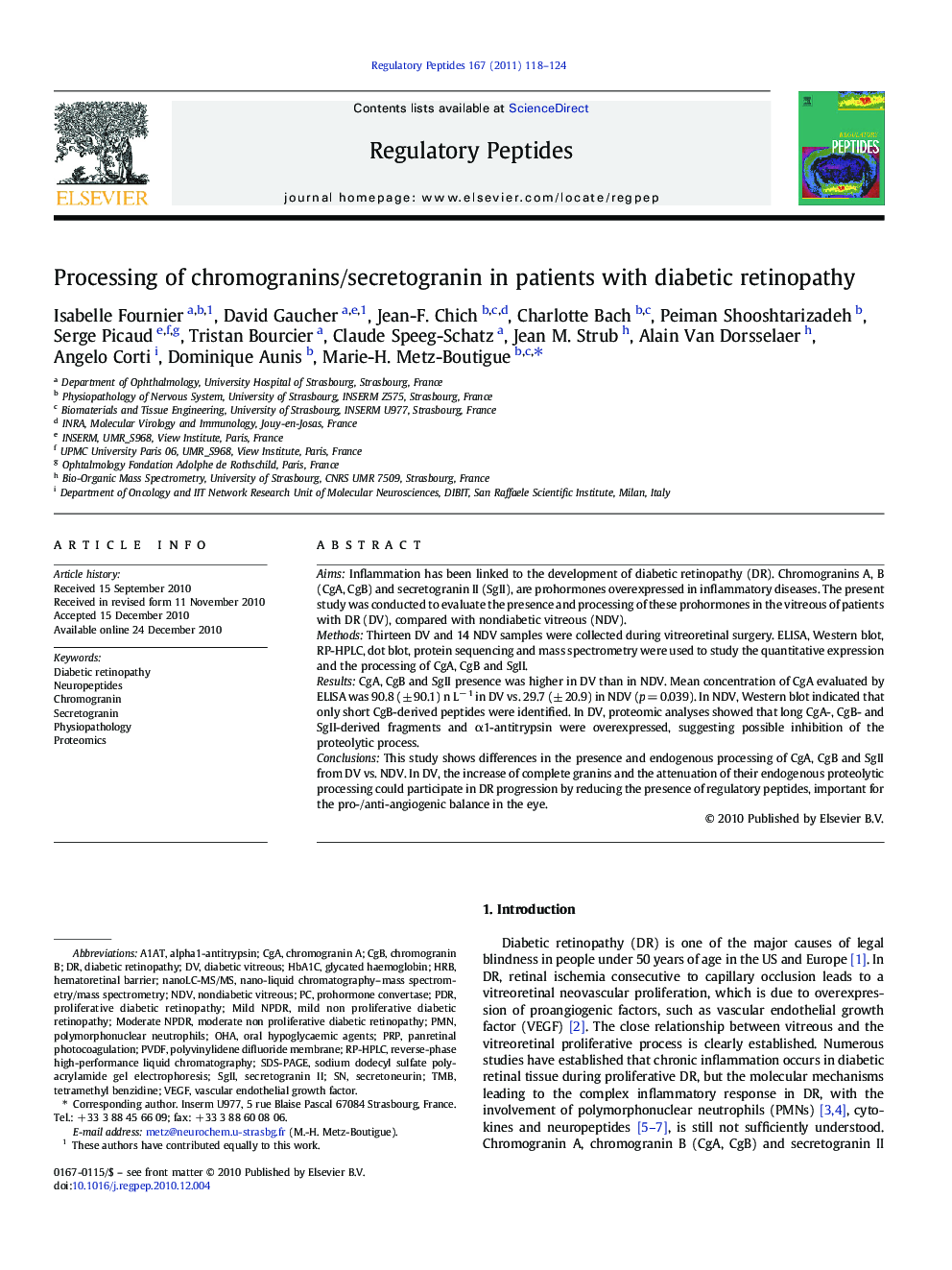 Processing of chromogranins/secretogranin in patients with diabetic retinopathy