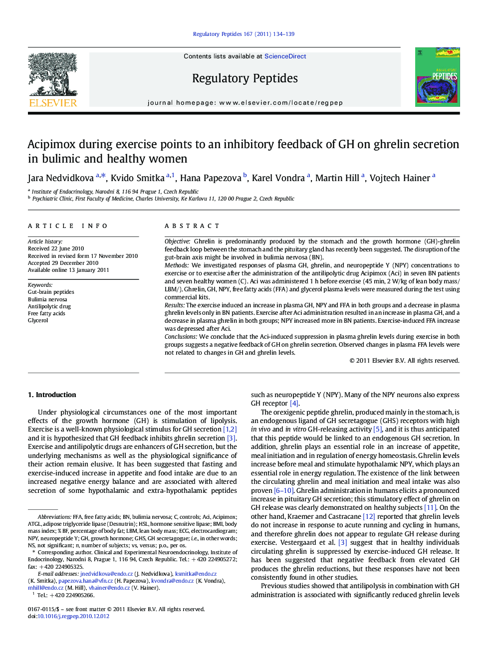 Acipimox during exercise points to an inhibitory feedback of GH on ghrelin secretion in bulimic and healthy women