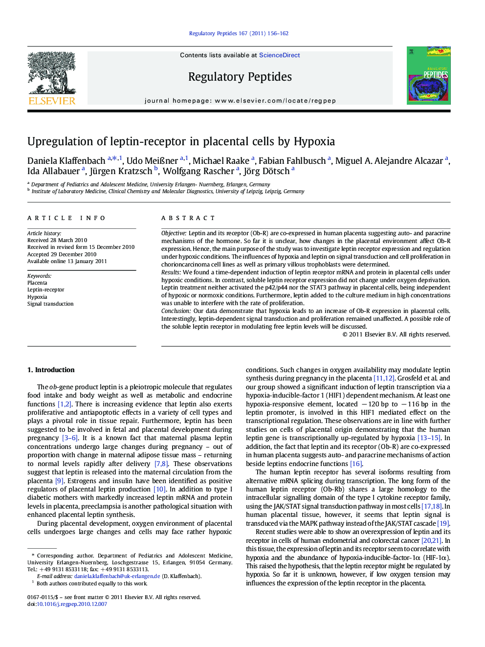 Upregulation of leptin-receptor in placental cells by Hypoxia