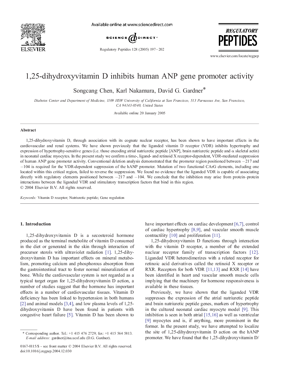 1,25-dihydroxyvitamin D inhibits human ANP gene promoter activity