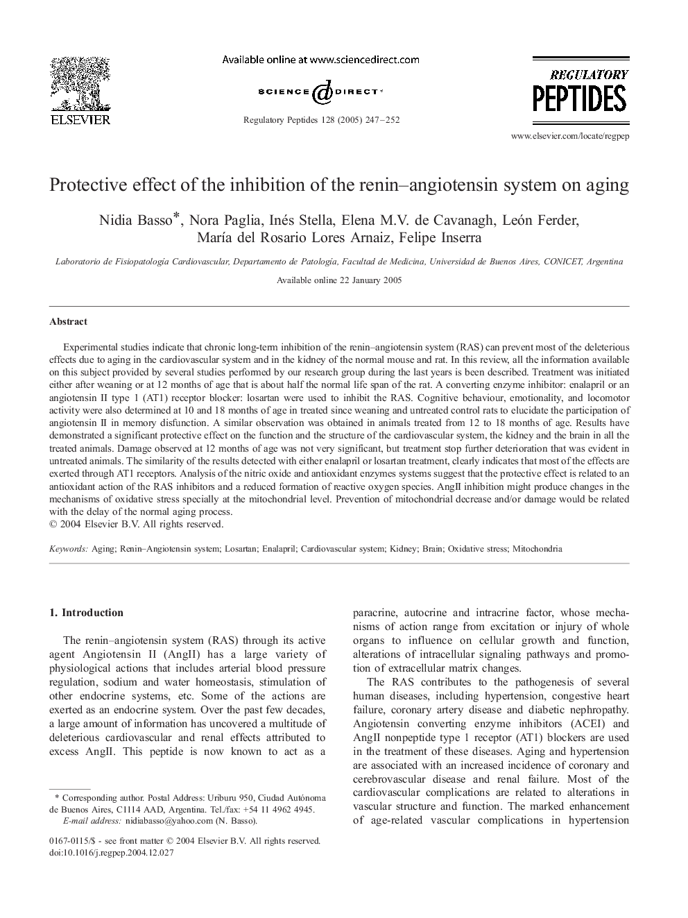 Protective effect of the inhibition of the renin-angiotensin system on aging