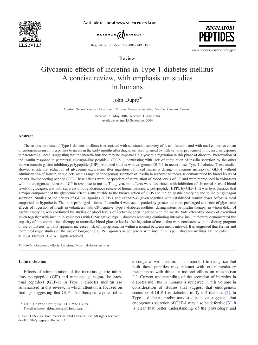 Glycaemic effects of incretins in Type 1 diabetes mellitus