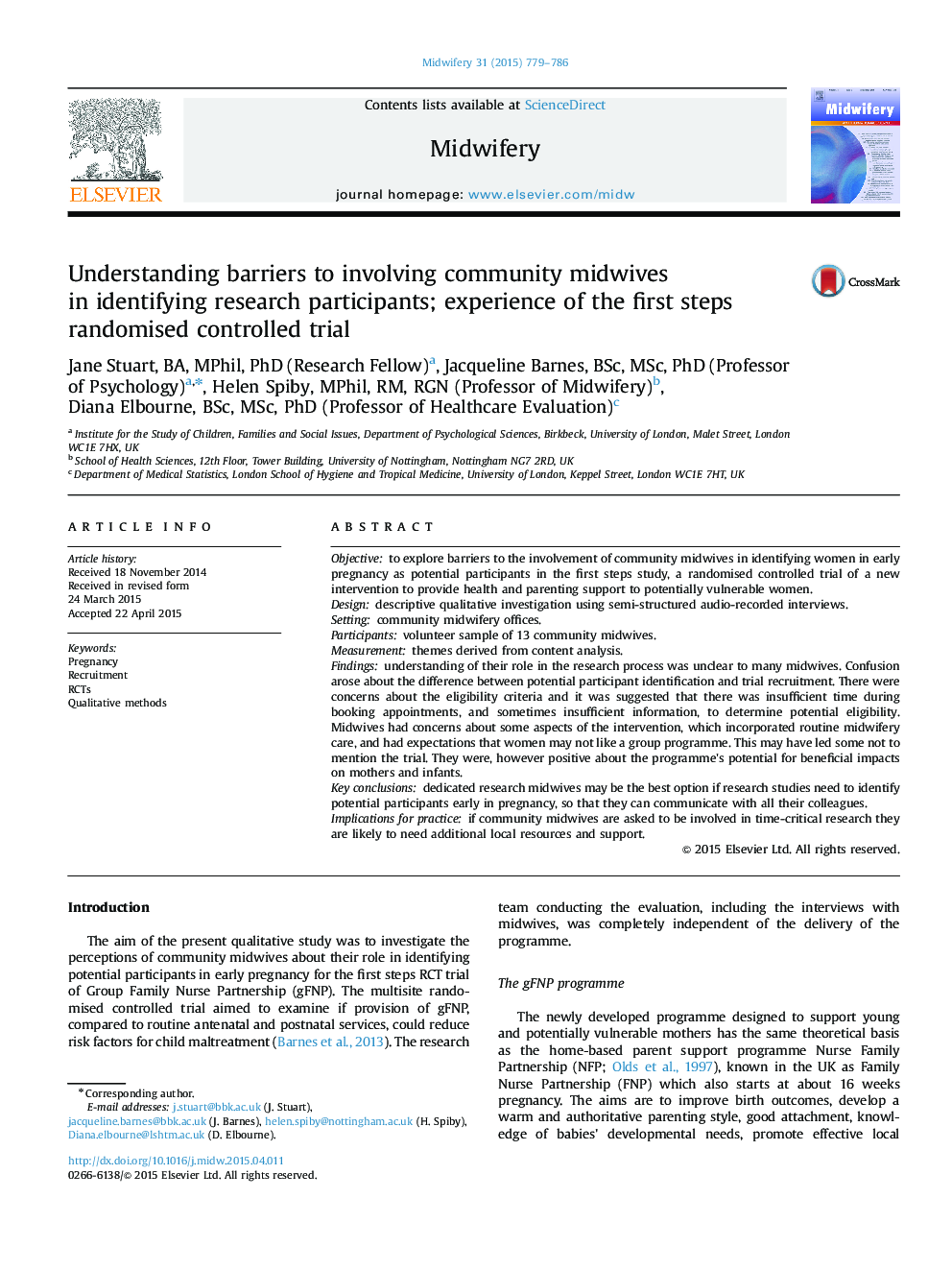 Understanding barriers to involving community midwives in identifying research participants; experience of the first steps randomised controlled trial