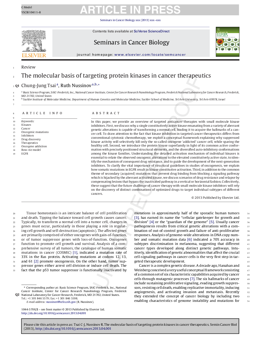 The molecular basis of targeting protein kinases in cancer therapeutics